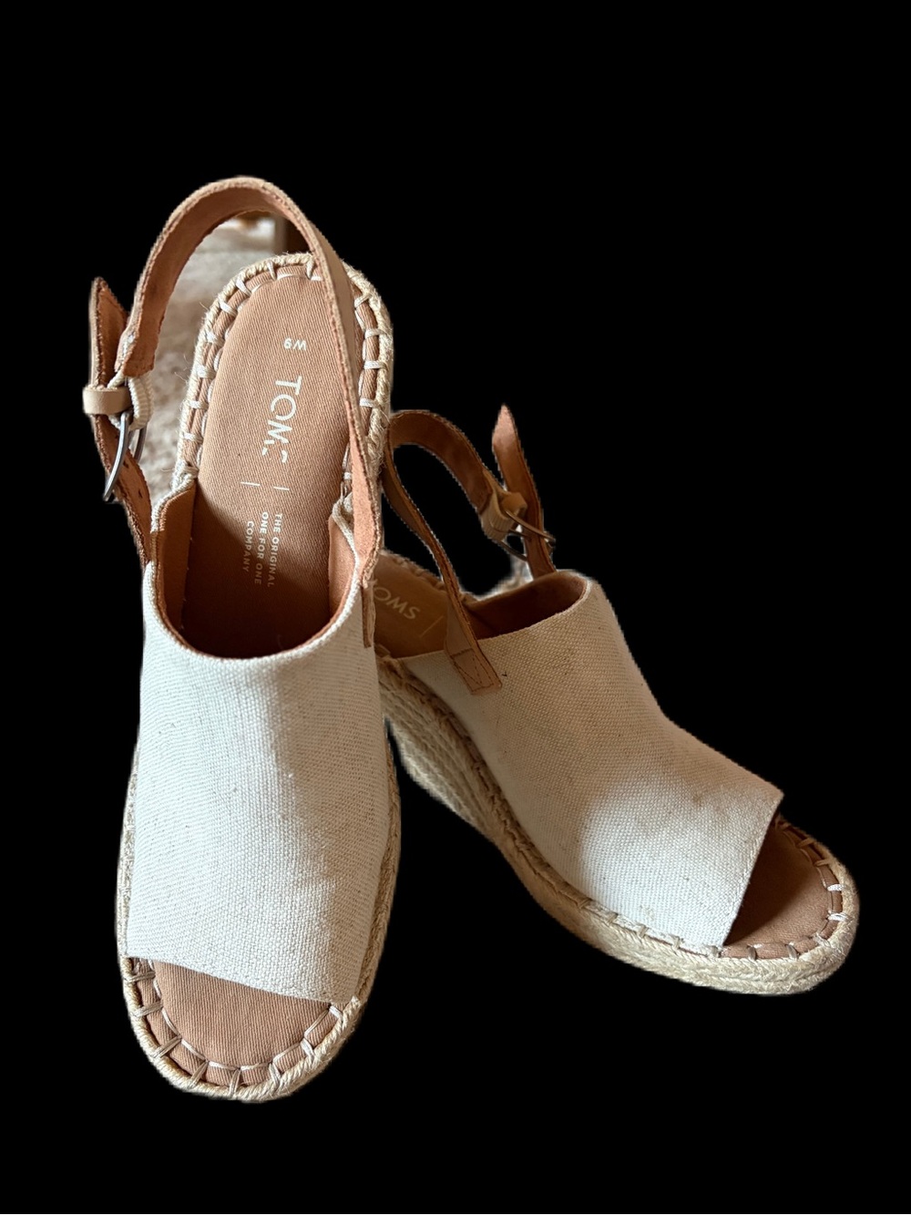 TOMS Espadrille Platform Wedge Slingback Sandals Natural Canvas Size 9